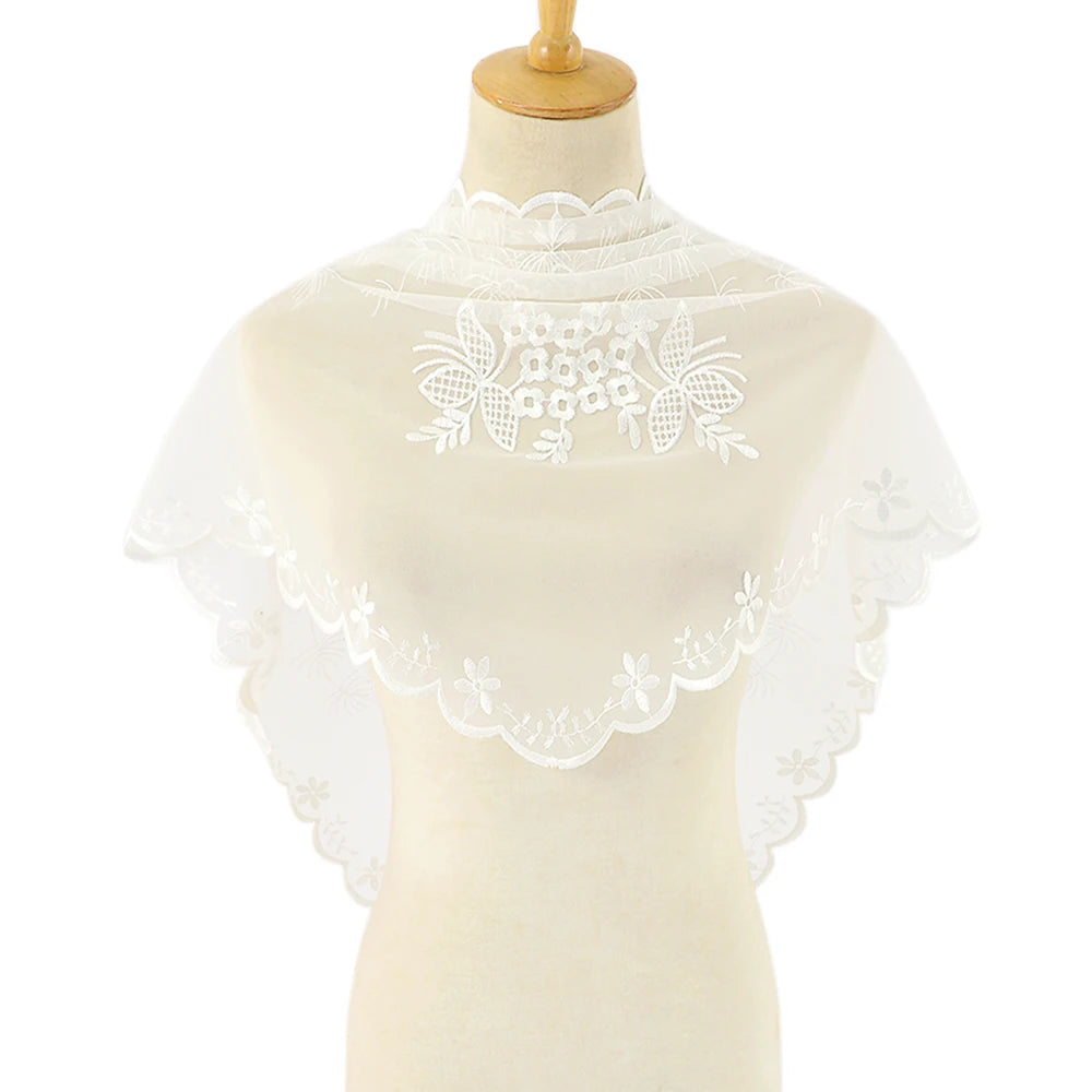 2024 New Triangle Scarf Lace Veil Sheer Floral Scarves Church Prayer White Embroidered Hijab Shawls Women Muslim Wedding Turban
