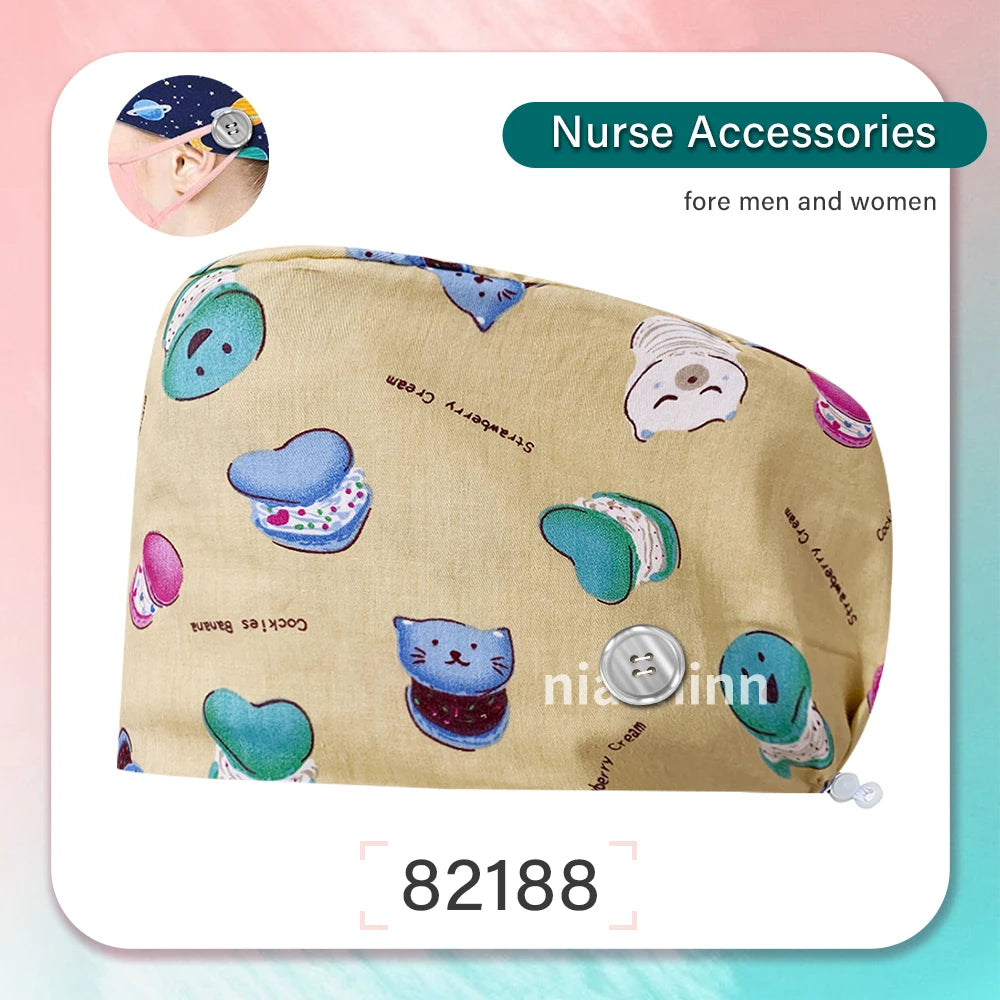 Nurse Scrubs Cap Women Health Workers Frosted Hat Lab Operator Work Cap Beauty Salon Dustjproof Working Hat Adjustable Scrub Cap