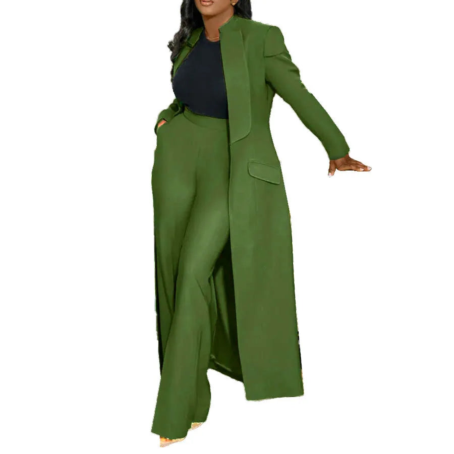 CM.YAYA Women's Set Full Sleeve X-Long Blazer Coat+ Long Pant Suit 2025 Spring Streetwear Two 2 Piece Set Africa OL Work Outfits