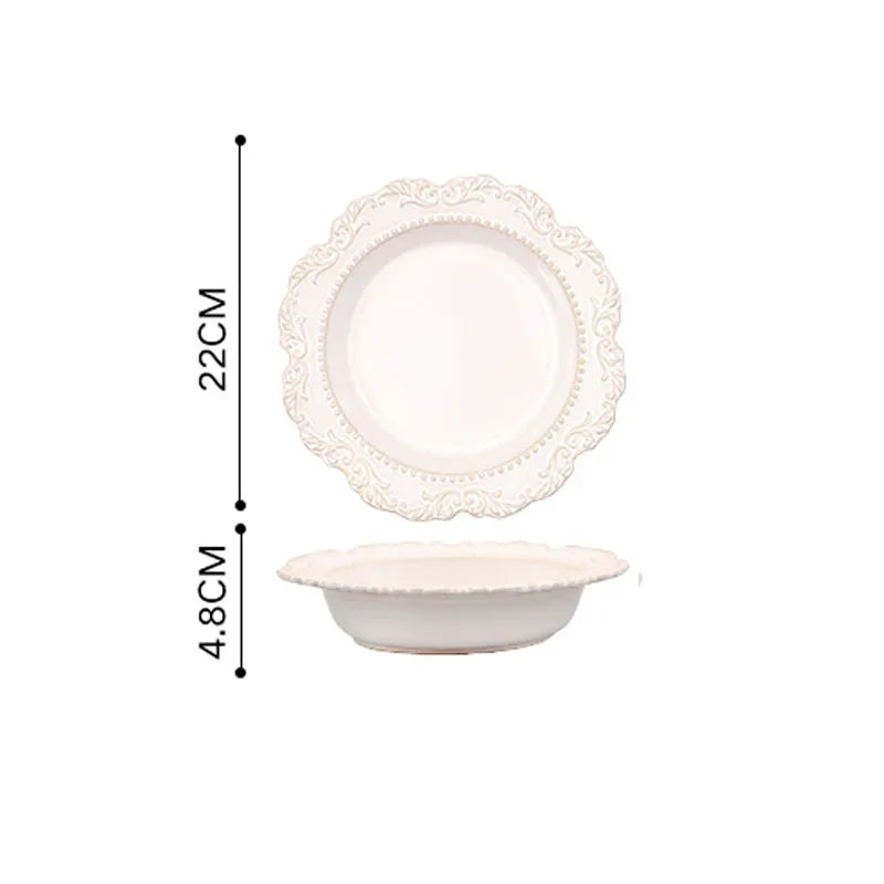 French Baroque Vintage Relief Dinner Plate Nordic Vintage Solid Color Carving Craft Dishes and Plates Sets Household Kitchenware
