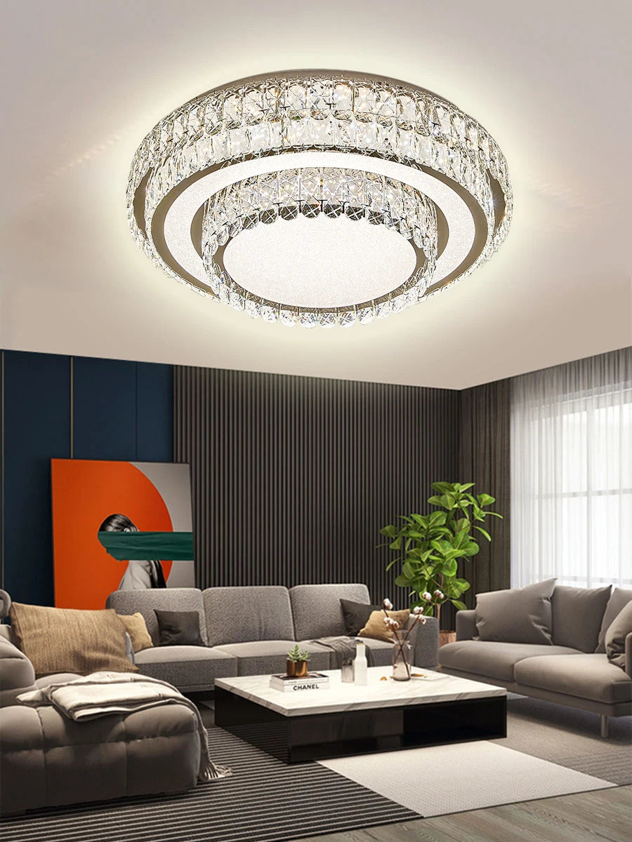 Round Crystal Led Ceiling Lamp 2024 Luxury Minimalist Lights for Bedroom Rectangle Ceiling Chandelier