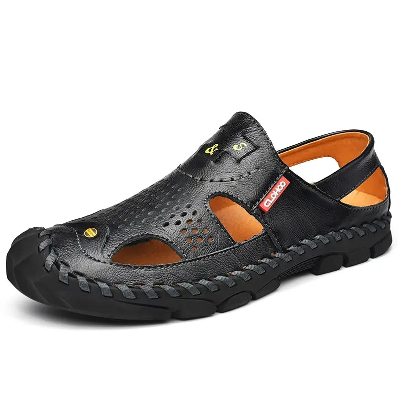 Men Genuine Leather Shoes Men's Sandals Durable Handmade Stitching Close Toe Non Slip Shoes For Indoor Outdoor Beach Casual