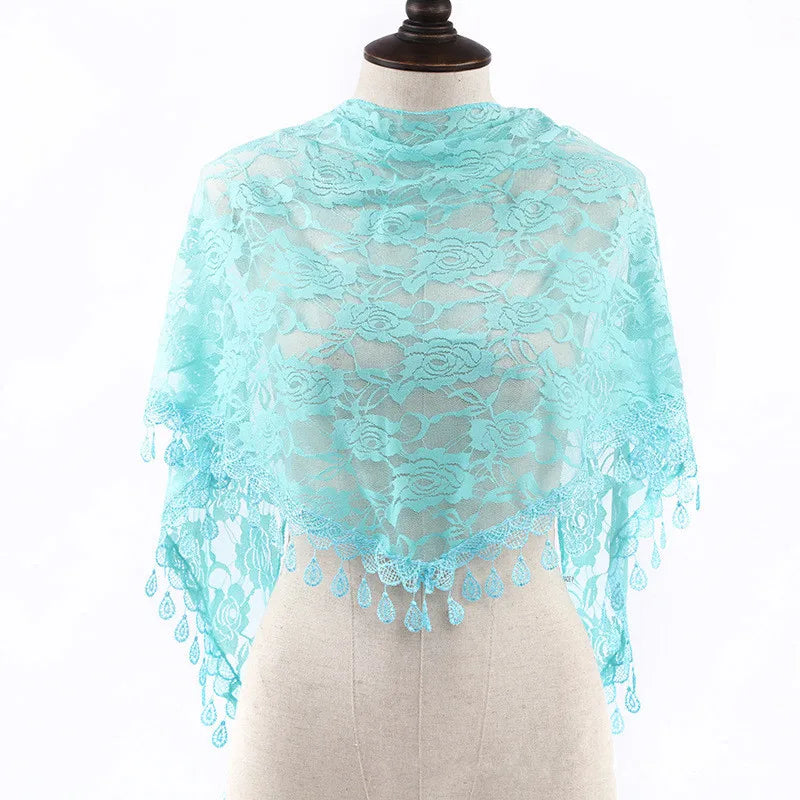 Fashion Church Shawl Lace Veil Scarf Bandana Church Prayer Wedding Mantilla Chapel White Embroidered Hijab Women Scarves