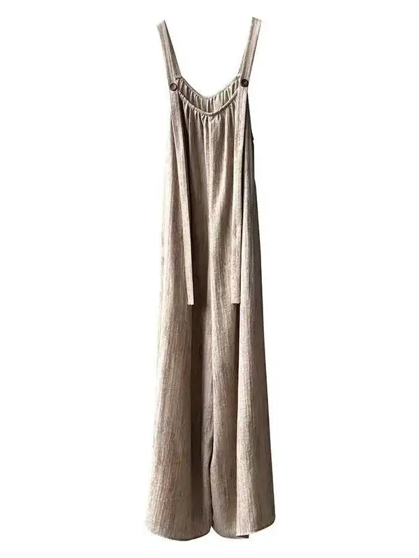Ladies Cotton Linen Lazy Overalls Summer Drape Loose Casual Wide Leg Pants High Waist Long Trousers Comfortable Fit Casual Pants
