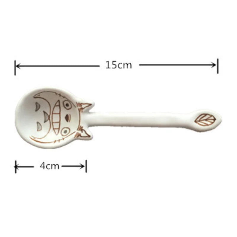 Japanese Hand Drawn Cartoon Cat Clay Spoon Handmade Ceramic Dessert Spoons Small Rice Soup Spoon Kitchen Tableware Coffee Scoop