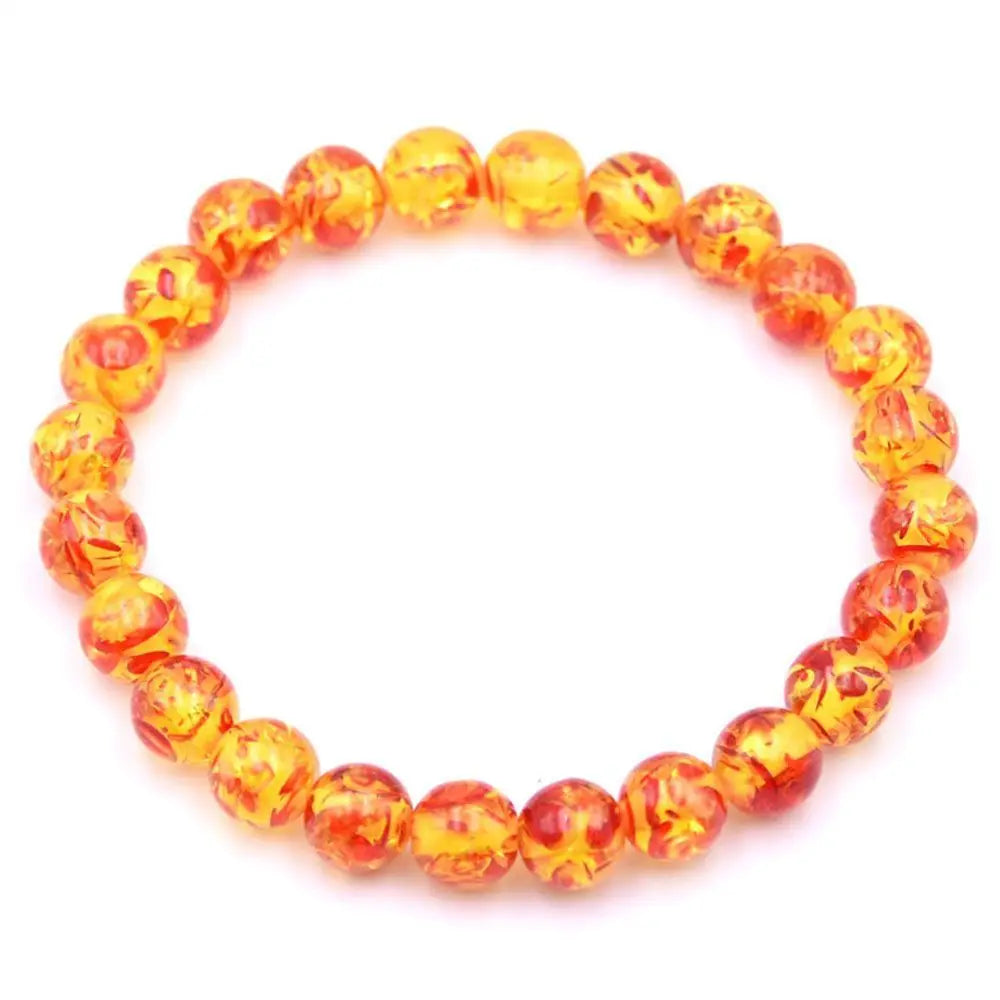 Gift Women Fashion Resin Bangle Natural 10MM Amber Round Elastic Bracelet Bead