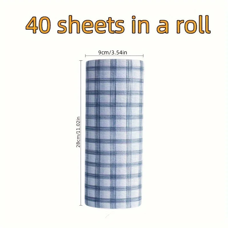 1 Roll of Multi-purpose Blue Checkered Lazy Cloth - Wet and Dry, Highly Absorbent Kitchen Cleaning Cloth