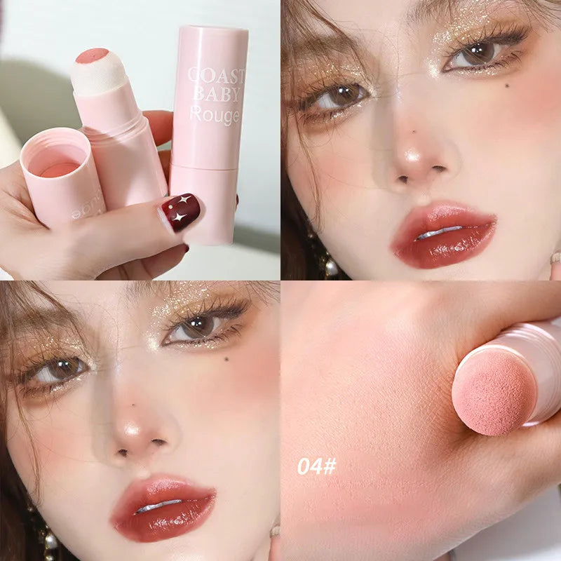 Soft Fog Blush Stick-energetic Bouncy 3 In1 Korean Style Brightening Dual -use For Lips And Cheeks Natural Color Vitality Girl