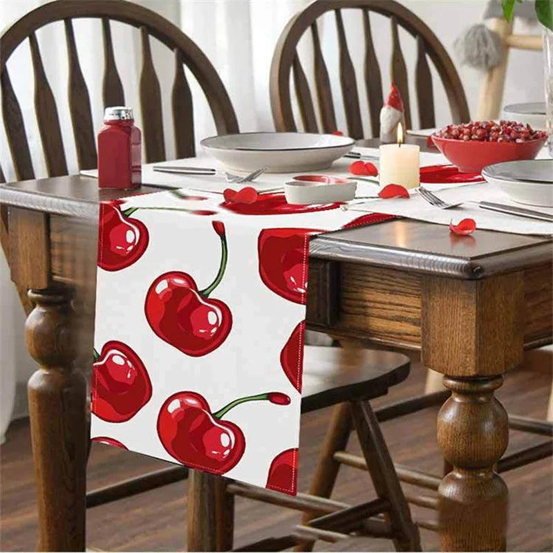 Linen Rectangle Tablecloth, Cherry Pattern Printed Table Cloth for Party and Home Decoration