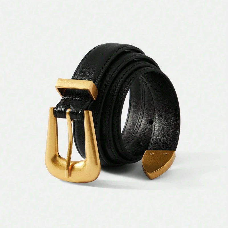 Genuine Leather Belt for Women Burgundy Leather Fashion Belts with Gold Metal Buckle Casual Luxury for Jeans Dresses