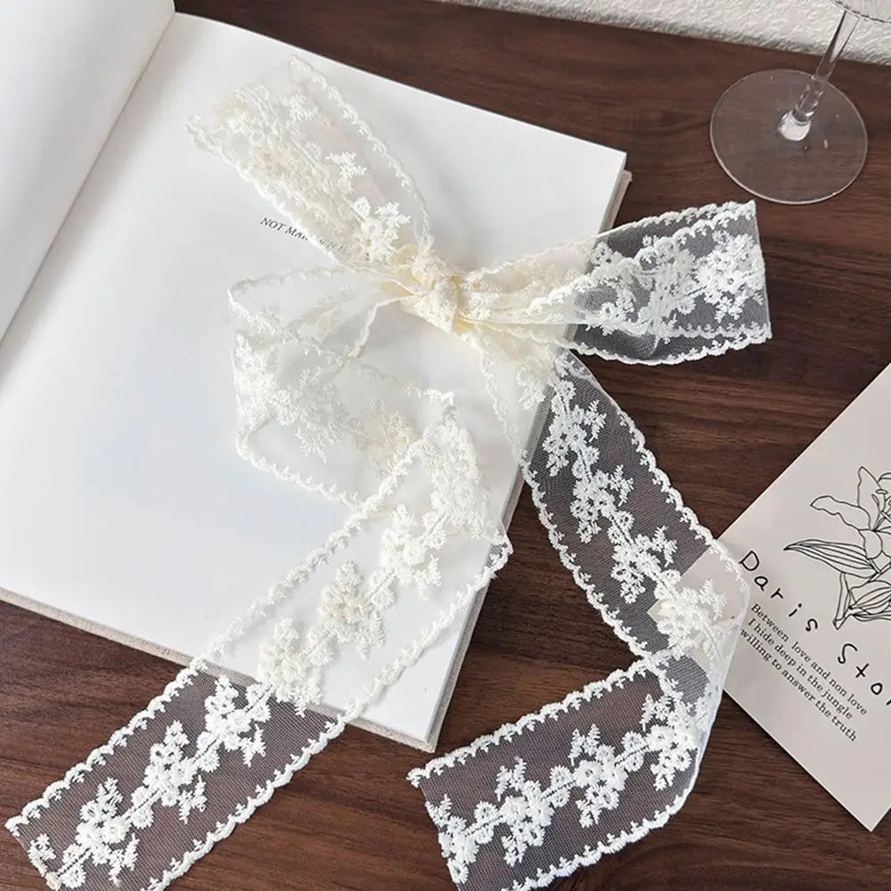 Sweet Flower Retro Lace Neck Strap Transparent Dressing Decoration Hair Band Korean Style Neckerchief Long Ribbon Head Scarf