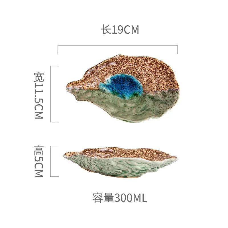 Japanese Restaurant Retro Creative Ceramic Kiln Change Tableware Sushi Sashimi Plate Cold Dish Small Dish Oyster Shell Tableware