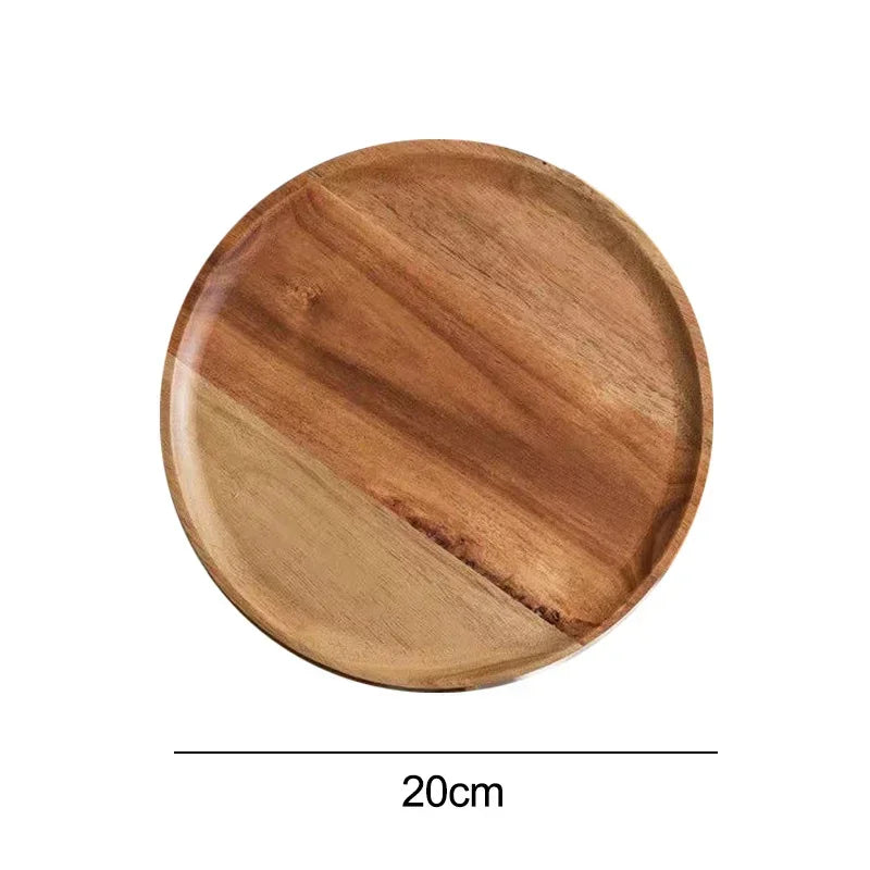 15/20/25cm Wooden Round Serving Platter Tray Retro Wood Pizza Salad Plate Fruit Dessert Tray Bread Cake Container Snacks Dish