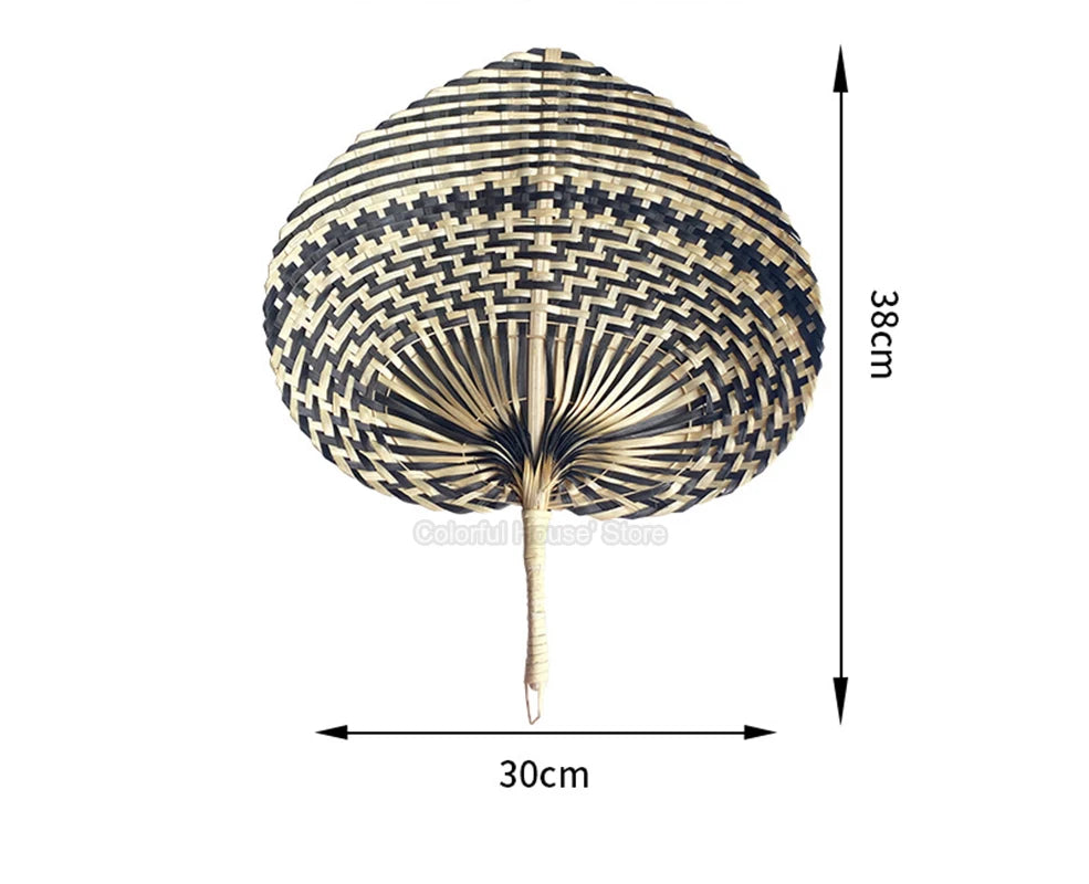 Ethnic Style Summer Cooling Handmade Natural Bamboo Wedding Party Hand Straw Weaving Hand-cranked Fan Art Craft Woven Home Decor