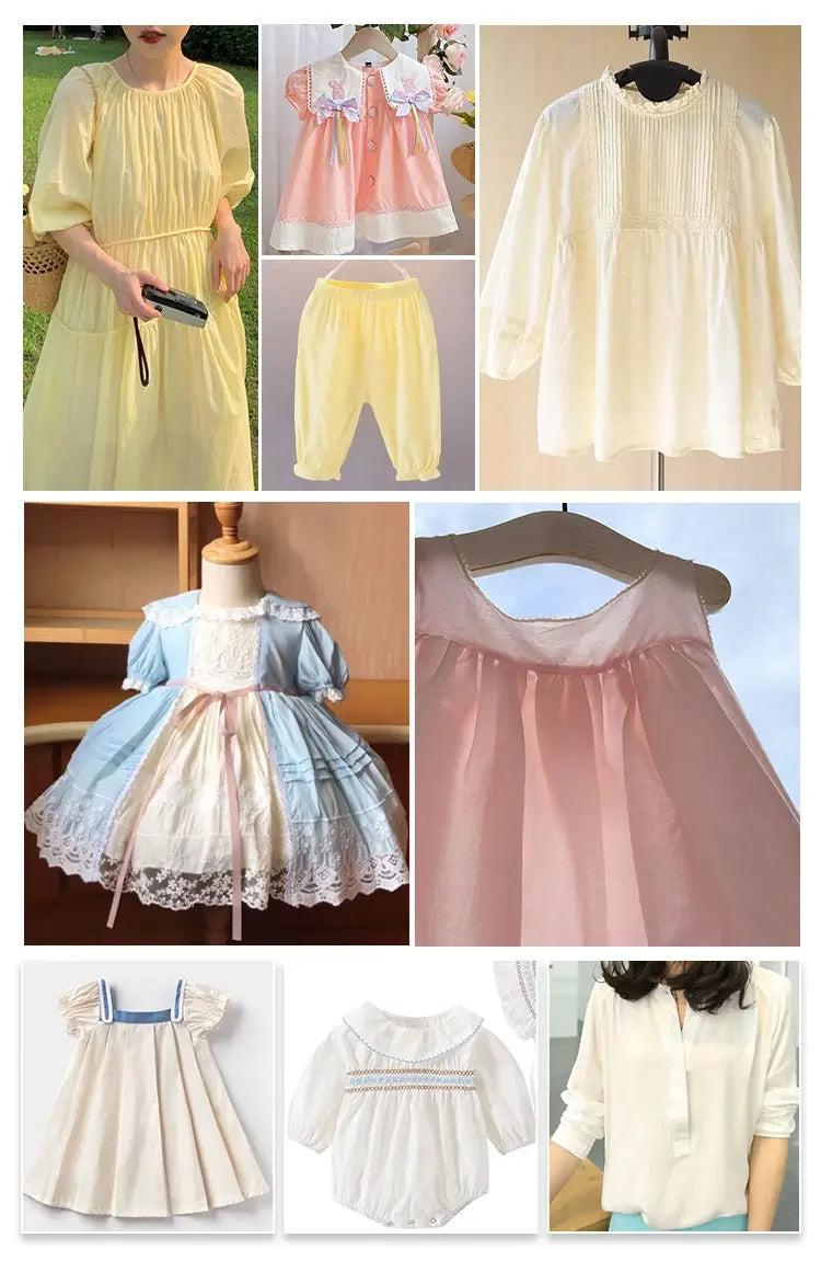 Soft Lined Cloth Fabric for Dresses and Kids' Shirts Cloth, Summer Cotton High-Count Thin 60s, 140x50cm