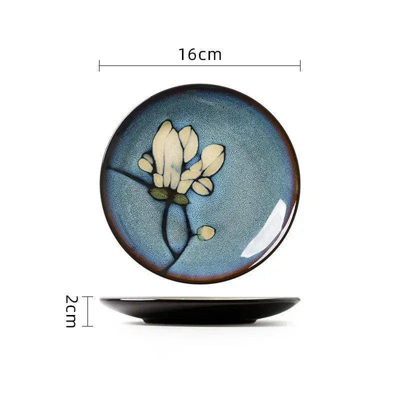European Ceramic Cutlery Household Dishes Retro Kiln Glaze Porcelain Plate Handmade Ceramic Dinner Plates Kitchen Accessories