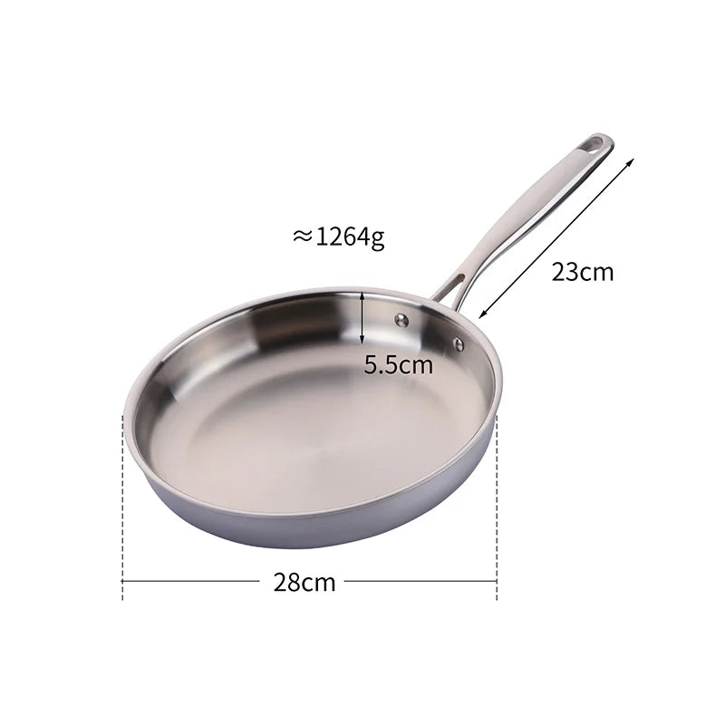304 Stainless Steel 28CM Frying Pan High Quality Pan Fried Steak Non Stick Pan General Purpose Induction Cooker Wok Cookware