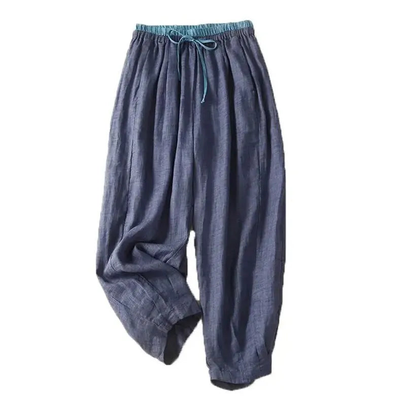 Cotton Linen Casual Elastic High Waist Lace Up Loose Women's Pants Wide Leg Ankle-Length Pants For Women Clothing Fashion 2024