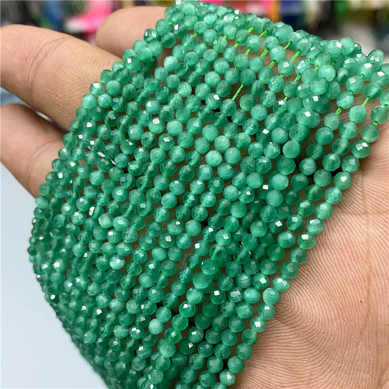Micro Faceted Bead Natural Stone Beads Facted Green Emeralded 2 3 mm Spacer Loose Beads for Jewelry Making Necklace DIY Bracelet