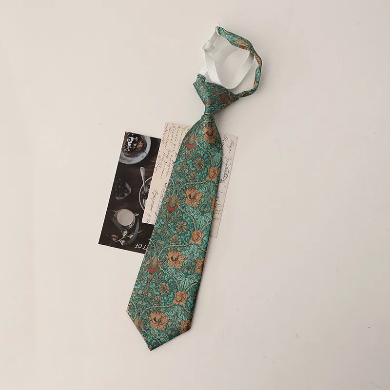33cm Length Casual Trendy JK Ties Preppy Chic College Girl Short Necktie Polyester Floral Animal Printed Lazy-tie Vintage Cravat