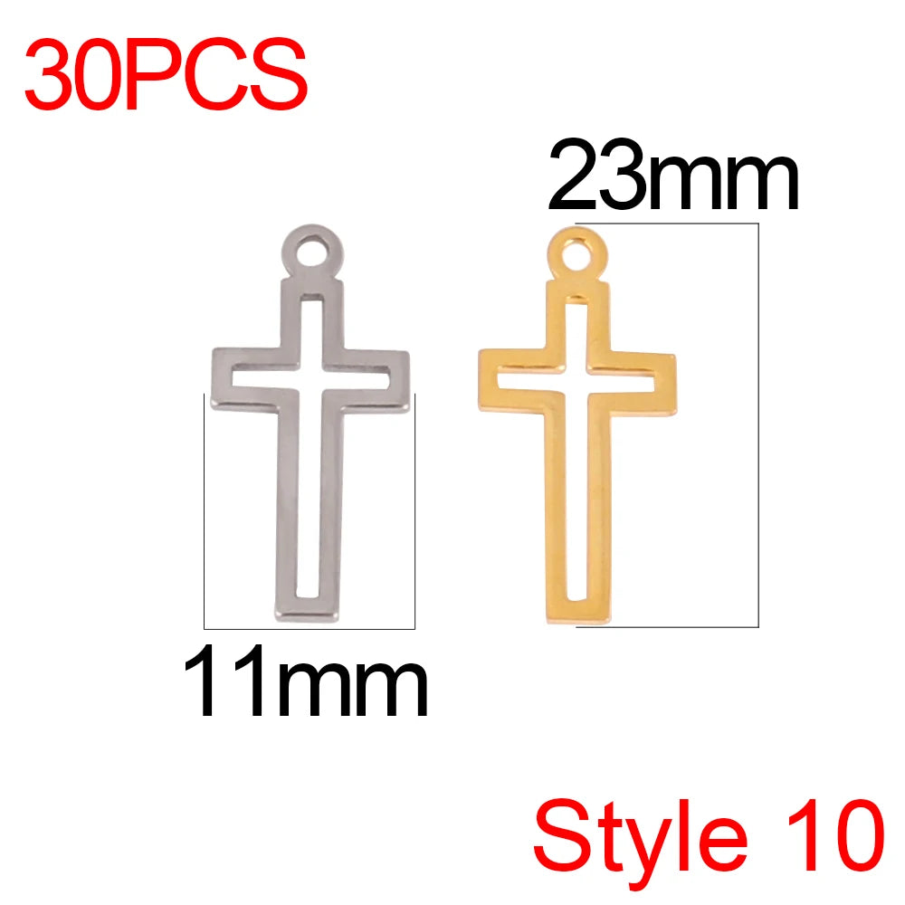 30pcs/Lot Stainless Steel Charm Cross Charms for Jewelry Making Supplies Crosses Pendants Connector DIY Accessories Bracelet