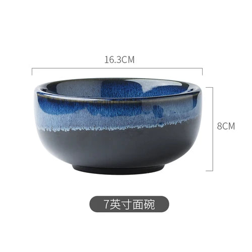 Japanese Blue Kiln Change Ceramic Tableware American Tableware Retro Household Dishes Set Rice Bowl Dishes Restaurant Plate