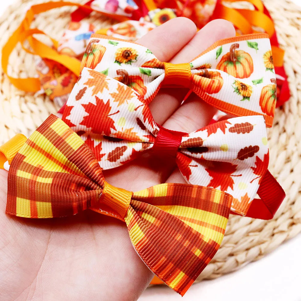 20/40PCS Thanksgiving Day Dog Bow Ties Adjustable Pet Collars Neckties For Dogs Wholesale Dog Bowties Pet Grooming Accessories