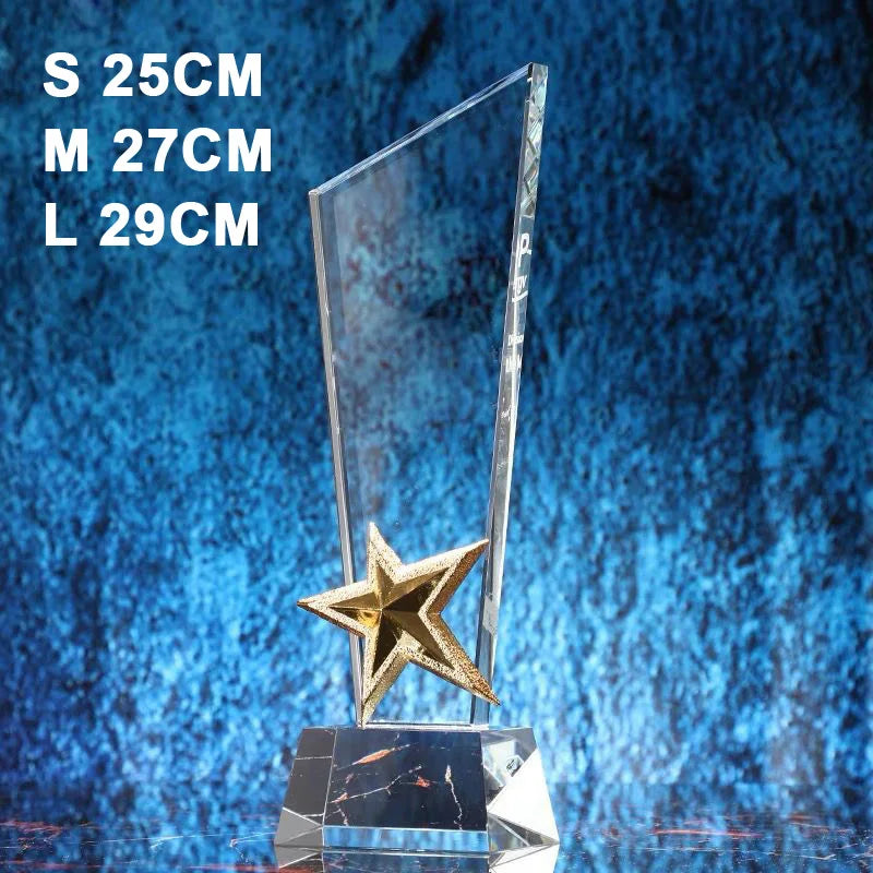 Customized Transparent Crystal Trophy, Gold Silver Copper, Five-Star, Excellent Staff Award, Home Decoration, 1Pc