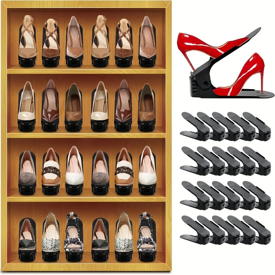 10 Pack Plastic Shoe Rack Adjustable Closet Organizer Space Saving Design for Dorm Living Room High Heels Sneakers Storage
