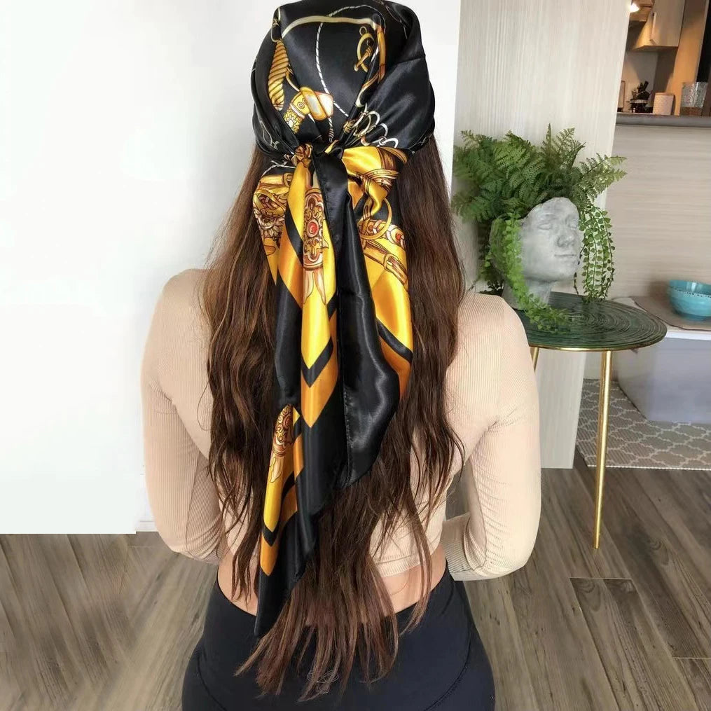 Silk Head Scarf Women Luxury Fashion Hair Scarve Summer Foulard Femme Satin Shawl Kerchief 90cm Square Headscarf Bandana Cheveux