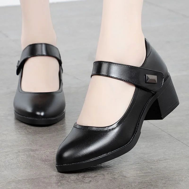 Women's Single Shoes 2025 Summer Breathable Women Pumps Coarse Heel Soft Bottom Work Shoes Casual Comfortable Black Heels Shoes
