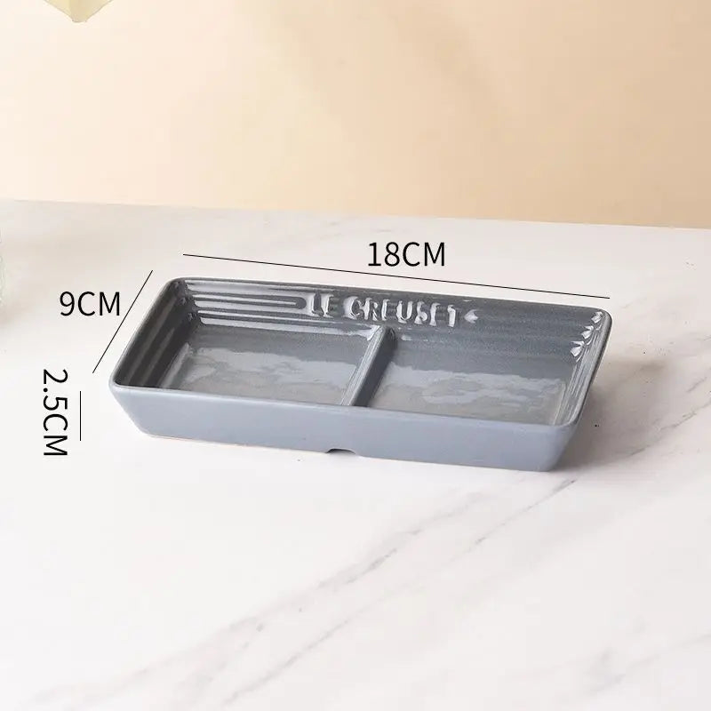 Color Japanese Style Grid Dipping Dish Seasoning Dish Ceramic Pickled Vegetables Snacks Separated Barbecue Dipping Home Use