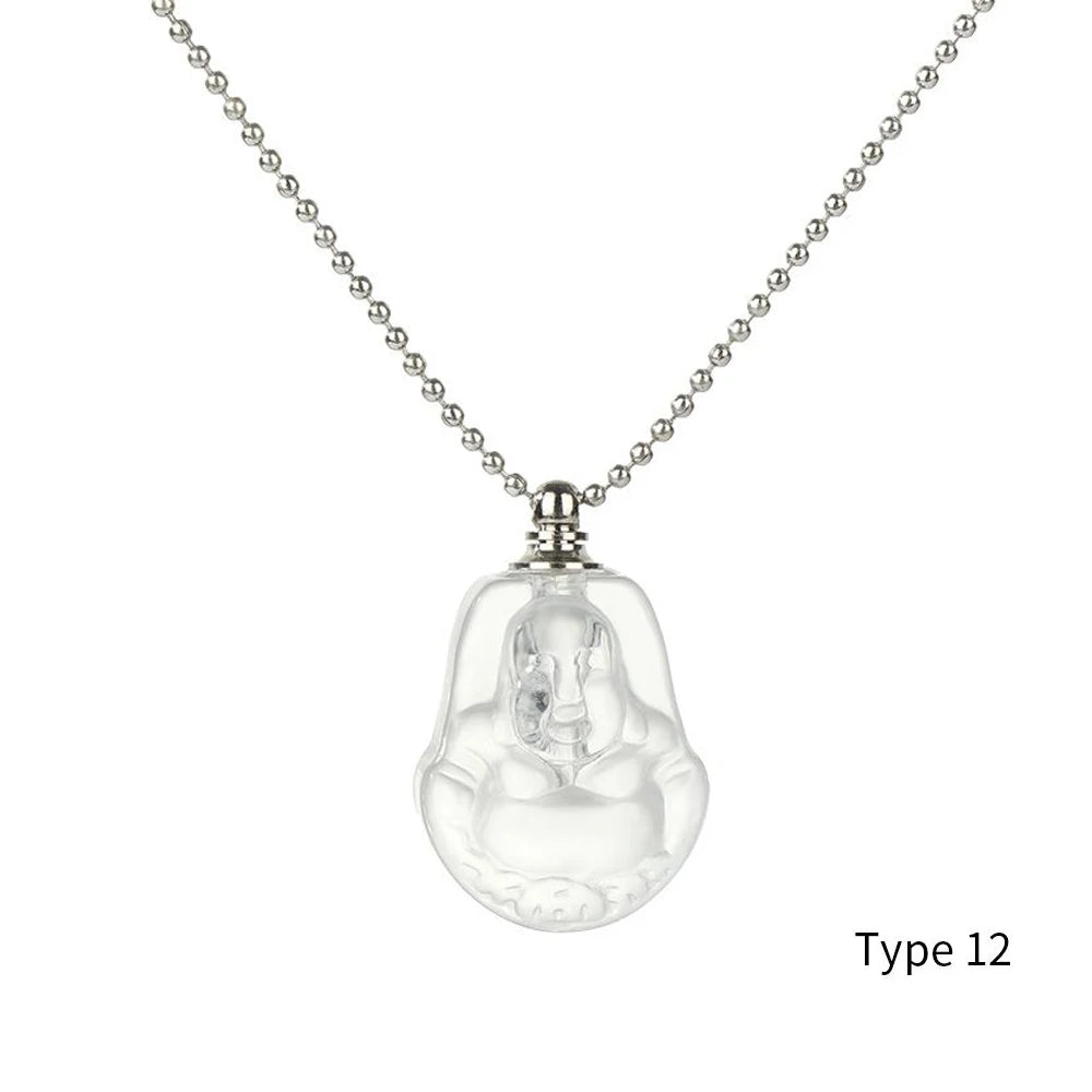 Natural Stone Perfume Bottle Necklace Amethysts Quartz Water Drop Pendant Necklace Crystal Essential Oil Diffuser Vial Jewelry