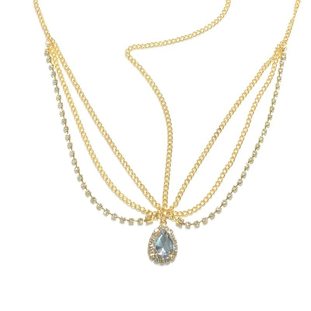 Crystal Forehead Eyebrow Pendant Headwear European American Bride Water Drop Hair Head Chain Bohemian National Head Styling Tool