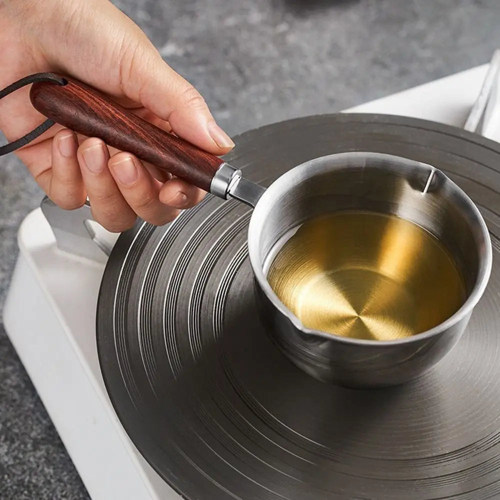 Stainless Steel Oil Sprinkling Small Pot with Wooden Handle Hot Oil Mini Sauce Pan Household Kitchen Multifunction Milk Pot