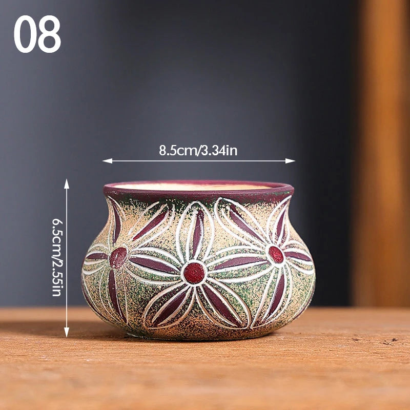 Mediterranean Style Flower Pot Retro Red Pottery Flower Pots Vintage Printed Creative Ceramic Succulent Planters Indoor Outdoor