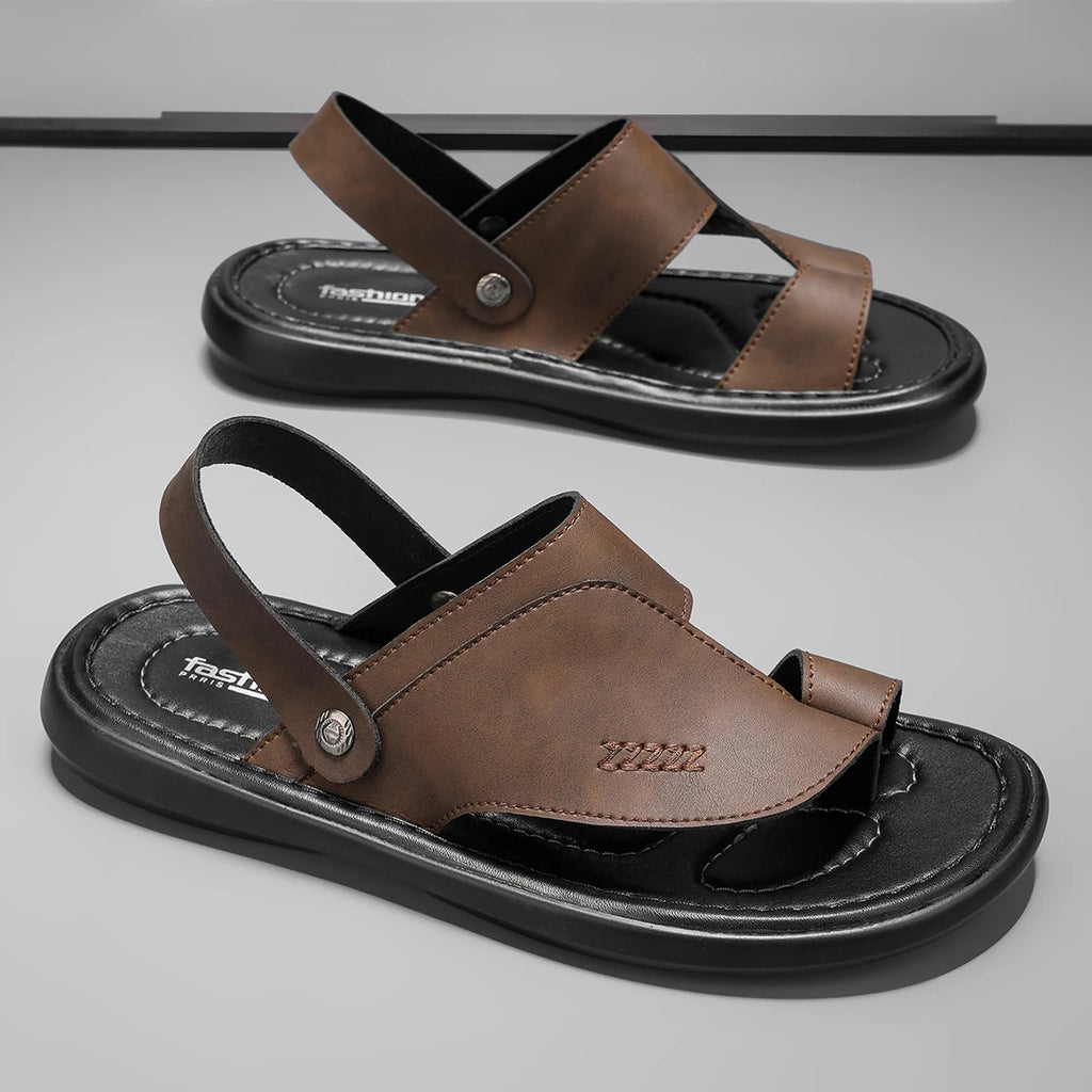 Beach Shoes Summer New Genuine Leather Men's Sandals Casual Breathable Non-Slip Dual-Use Flip-Flops Slippers