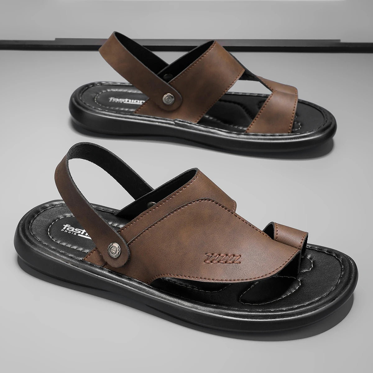 Beach Shoes Summer New Genuine Leather Men's Sandals Casual Breathable Non-Slip Dual-Use Flip-Flops Slippers