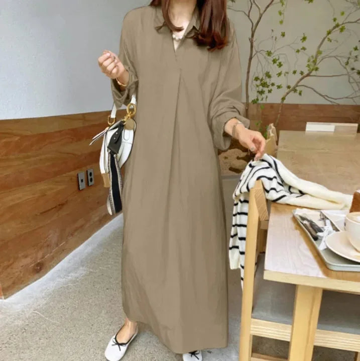 Cotton Linen Solid Muslim Dress Women Marocain Turkish Robe Femme Long Sleeve Maxi Dress Temperament Commuting Abaya Vestidos