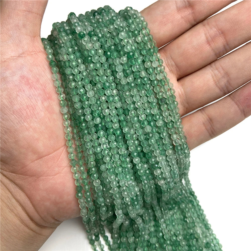 Micro Faceted Bead Natural Stone Beads Facted Green Emeralded 2 3 mm Spacer Loose Beads for Jewelry Making Necklace DIY Bracelet