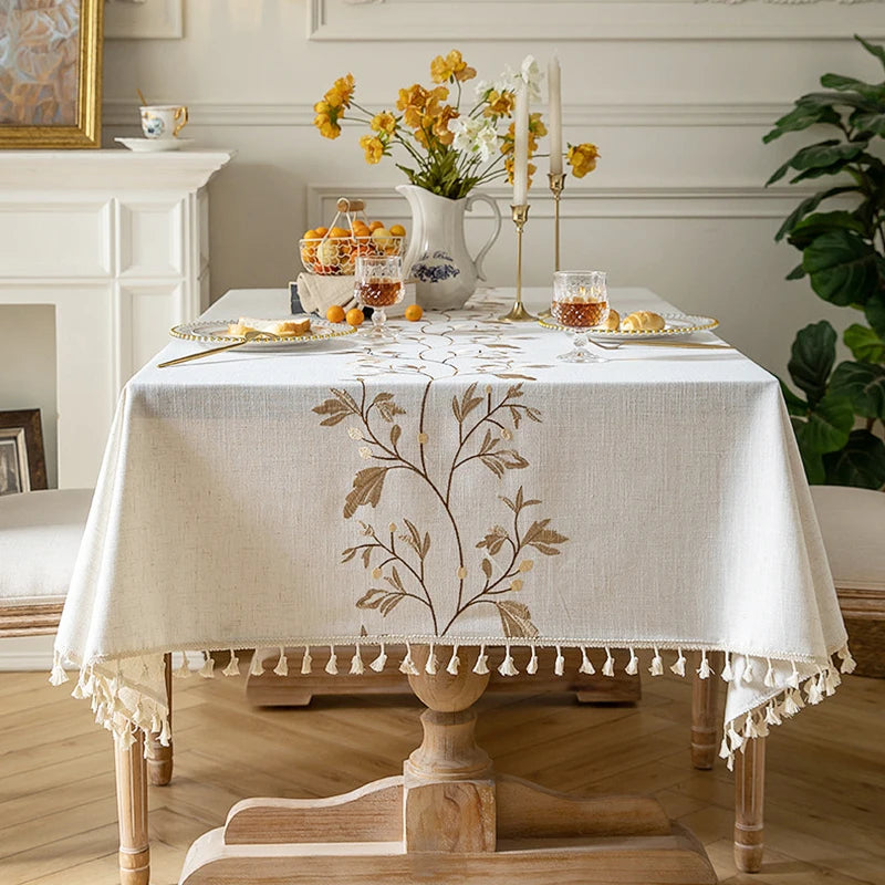 Battilo Linen Cotton Tablecloth Round Rectangular Table Cloth Waterproof Table Cover for Dining Coffee Table Kitchen Decoration