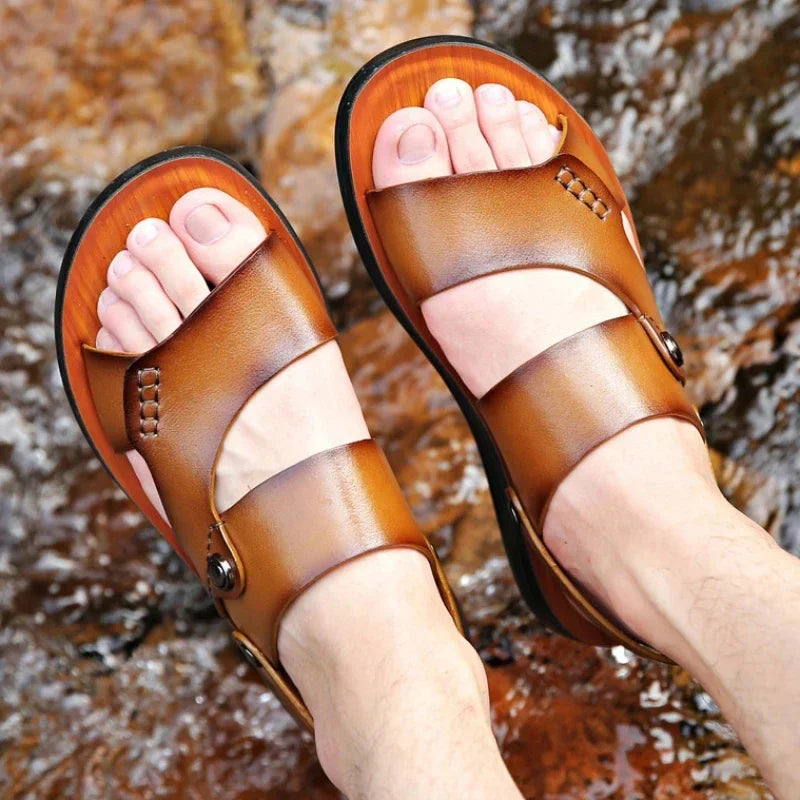 Classic  New Men's Sandals Genuine Leather Sandals for Men Outdoor Beach Slippers Leather Shoes 2024 Sandalias De Hombre