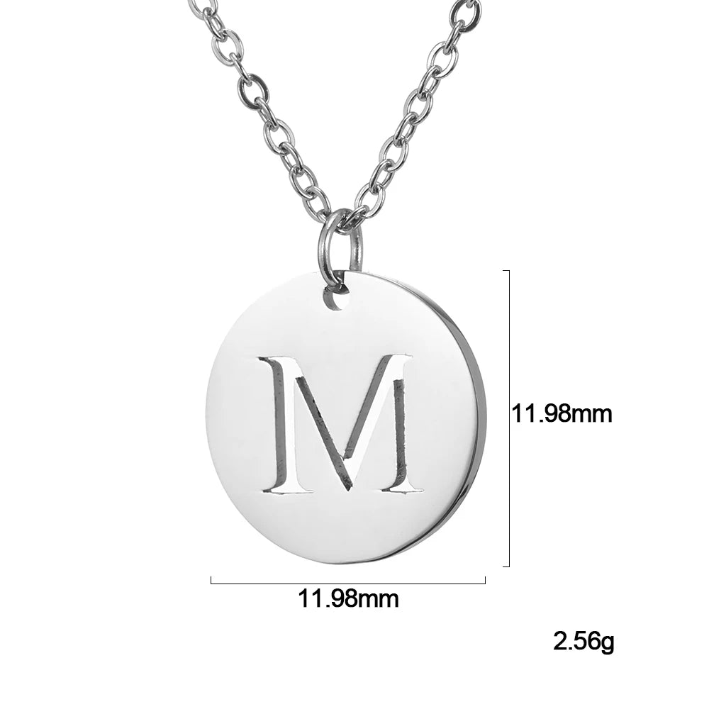 Kkjoy Fashion Stainless Steel Gold Color Minimalist Metal Round A-Z 26 Initials Necklace for Women Jewelry Gift Wholesale New in