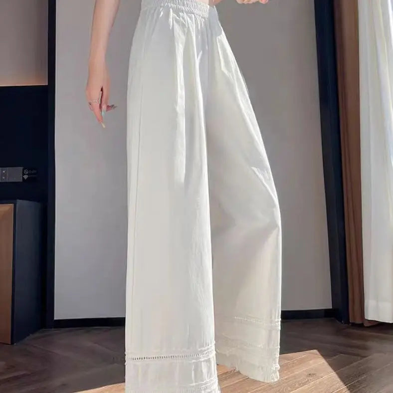 Lace Lace Spliced high-waist Wide-leg  New Loose Thin Sun Protection Casual Straight-leg Pants