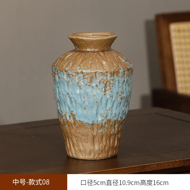 European Style Retro Style Ceramic Vase Living Room Advanced Sense Coarse Clay Pot Simple Dried Flower Arrangement Decoration