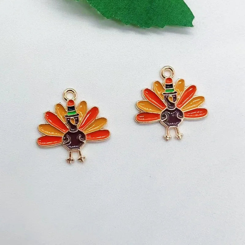 10 pieces of alloy Thanksgiving turkey pendant necklace bracelet earring pendant Diy craft supplies