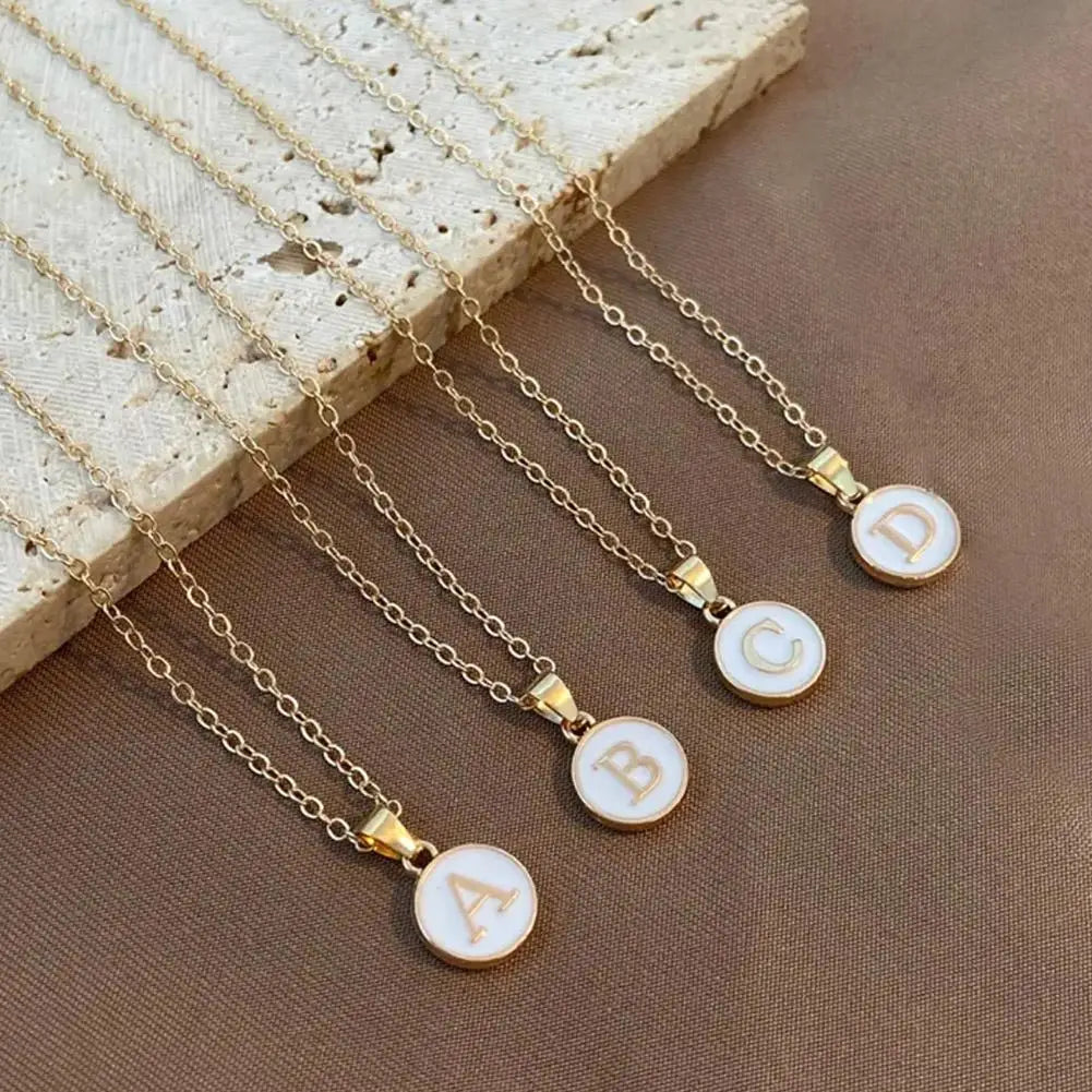Vintage Initial 26 Letters A To Z White Shell Pendant Necklace Gold Color Steel For Women Men Choker Jewelry Necklace