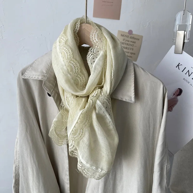 Flaxen Lace Cotton Linen Scarf Women's Winter Shawl Dual-purpose Spring Autumn Foreign Style Fashion Silk Solid Color Yarn