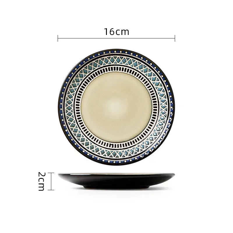 European Ceramic Cutlery Household Dishes Retro Kiln Glaze Porcelain Plate Handmade Ceramic Dinner Plates Kitchen Accessories