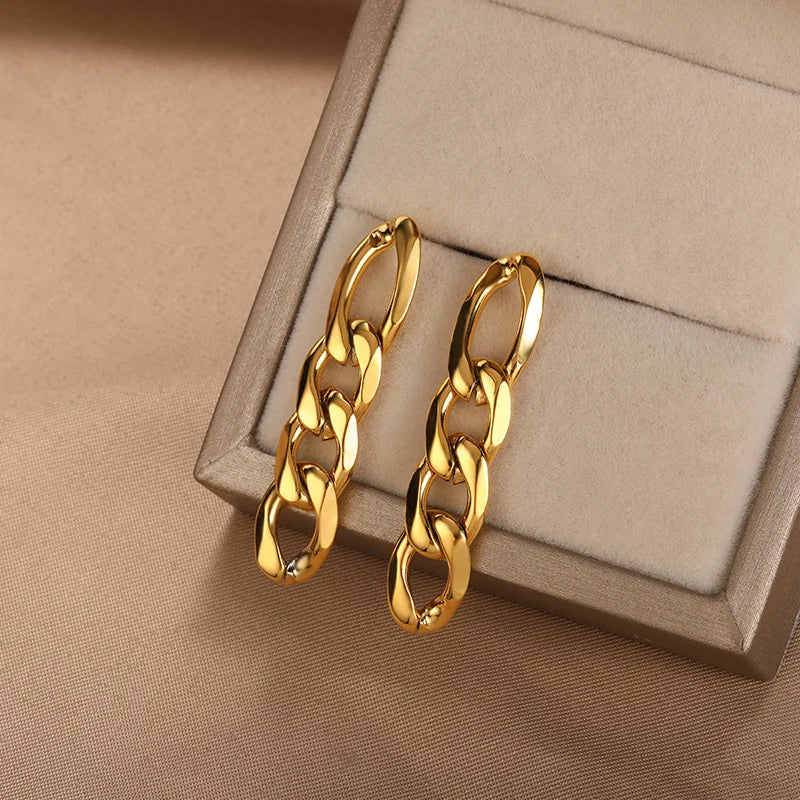 Statement Thick Cuban Link Drop Dangle Earings Fashion Jewelry Stainless Steel Minimalist Earrings Punk Accessories